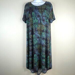 LulaRoe Womens Bird Feather Print Carly Midi Shirt Dress Large Pullover Comfy